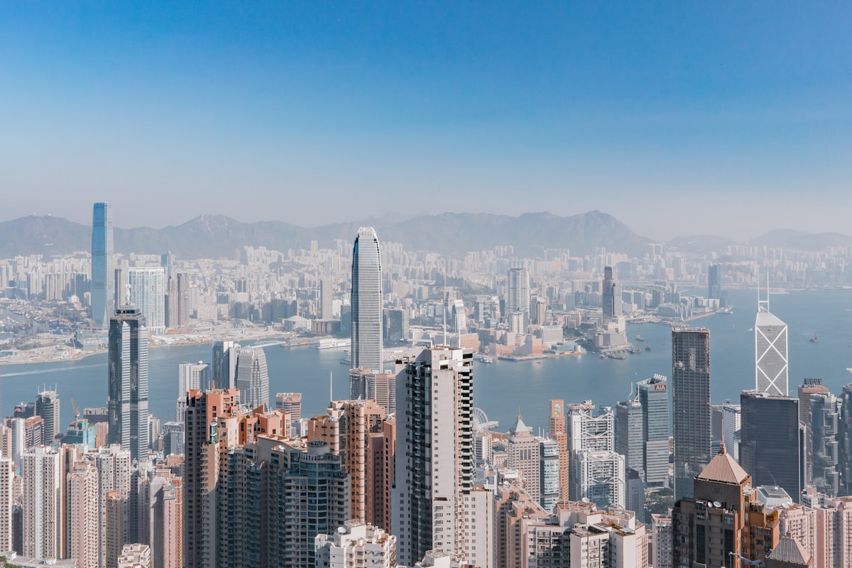 Hong Kong Central skyline with IFC and Bank of China Tower overlooking Victoria Harbour